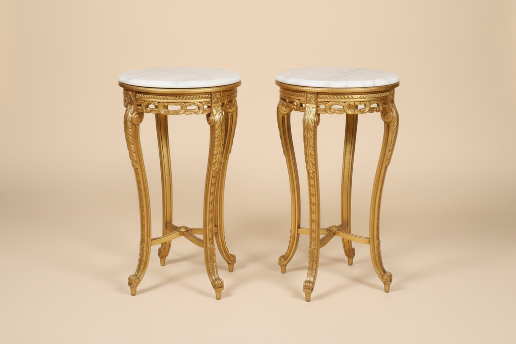 2 gold tables - marble top