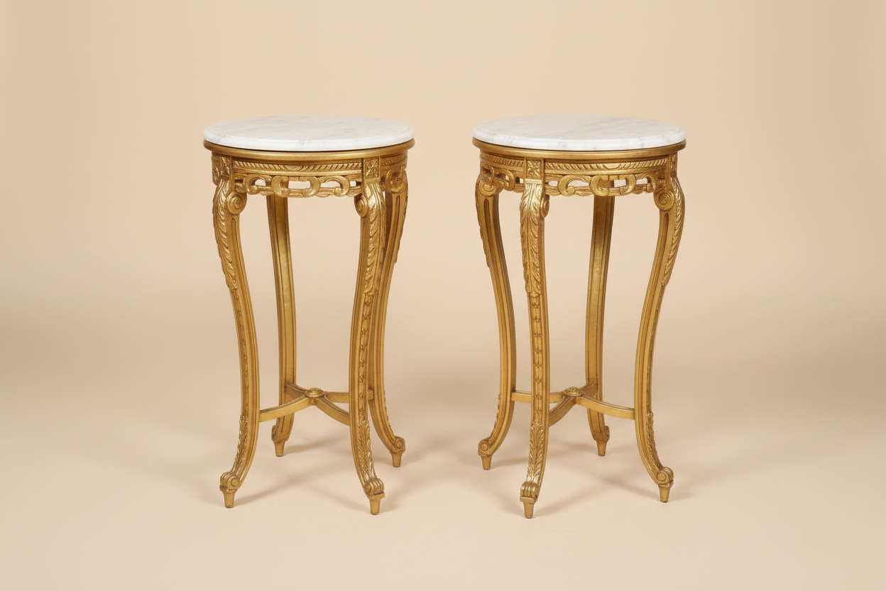 2 gold tables - marble top