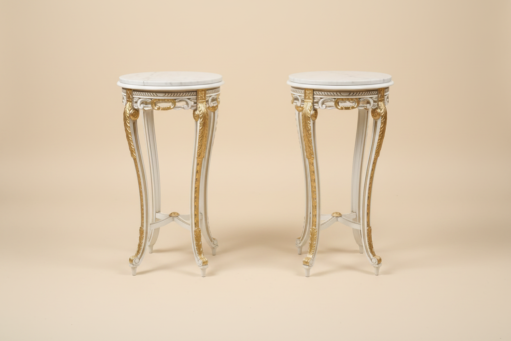 2 tables side by side - cream beige marble top