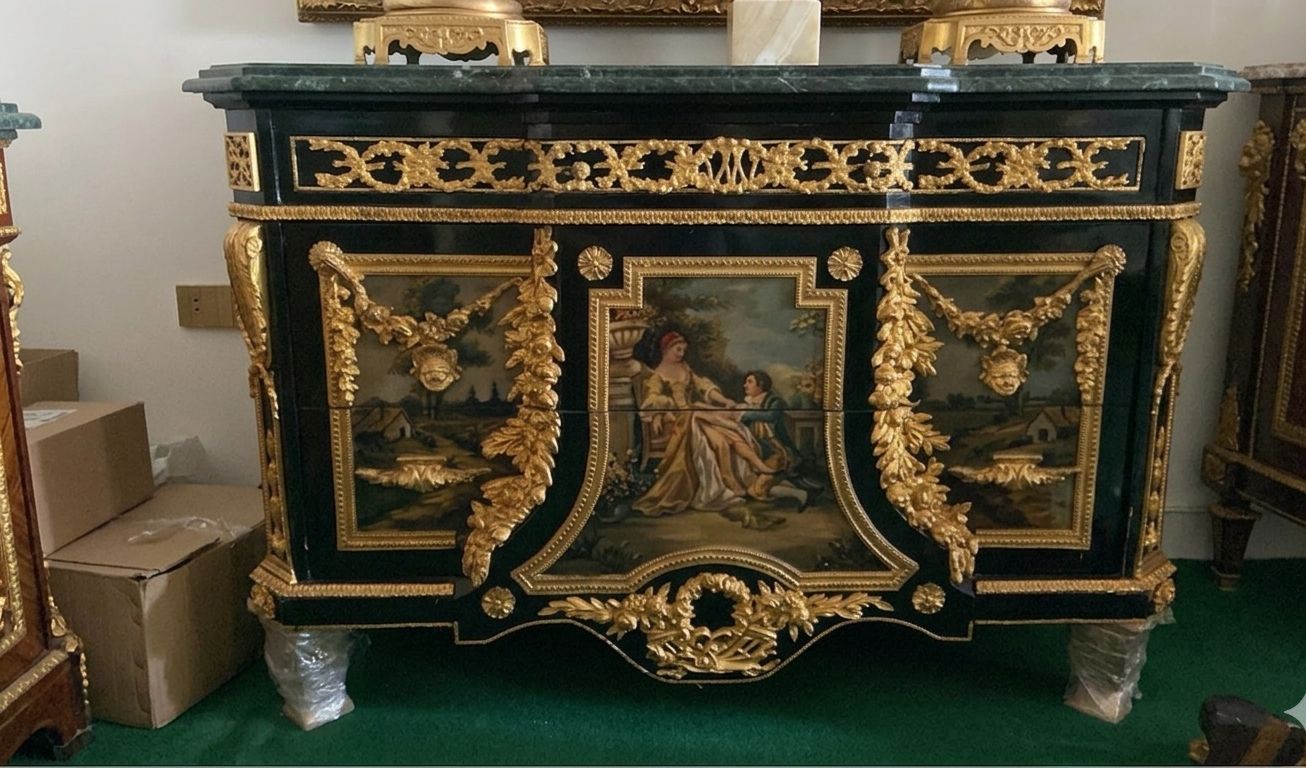 Louis XVI Black Lacquer & Gold Bronze Commode with Marble Top — French Baroque