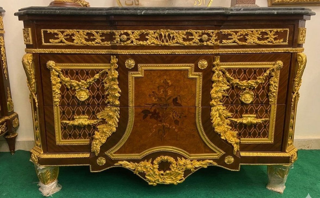 Louis XVI Black Lacquer & Gold Bronze Commode with Marble Top — French Baroque