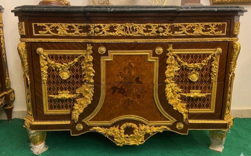 Louis XVI Black Lacquer & Gold Bronze Commode with Marble Top — French Baroque