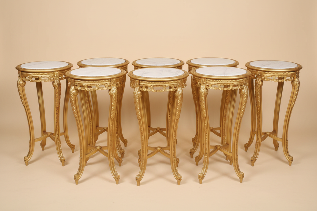 All gold tables - marble top cream background