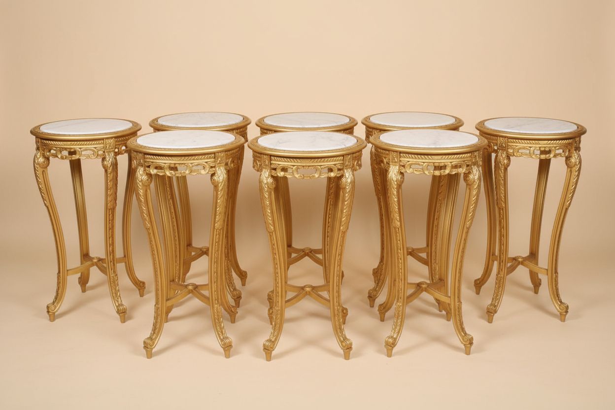 All gold tables - marble top cream background
