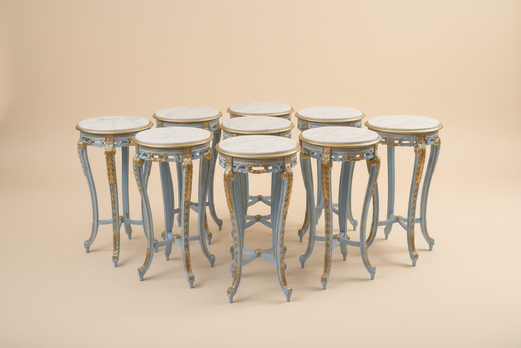 All tables baby blue - cream beige marble top