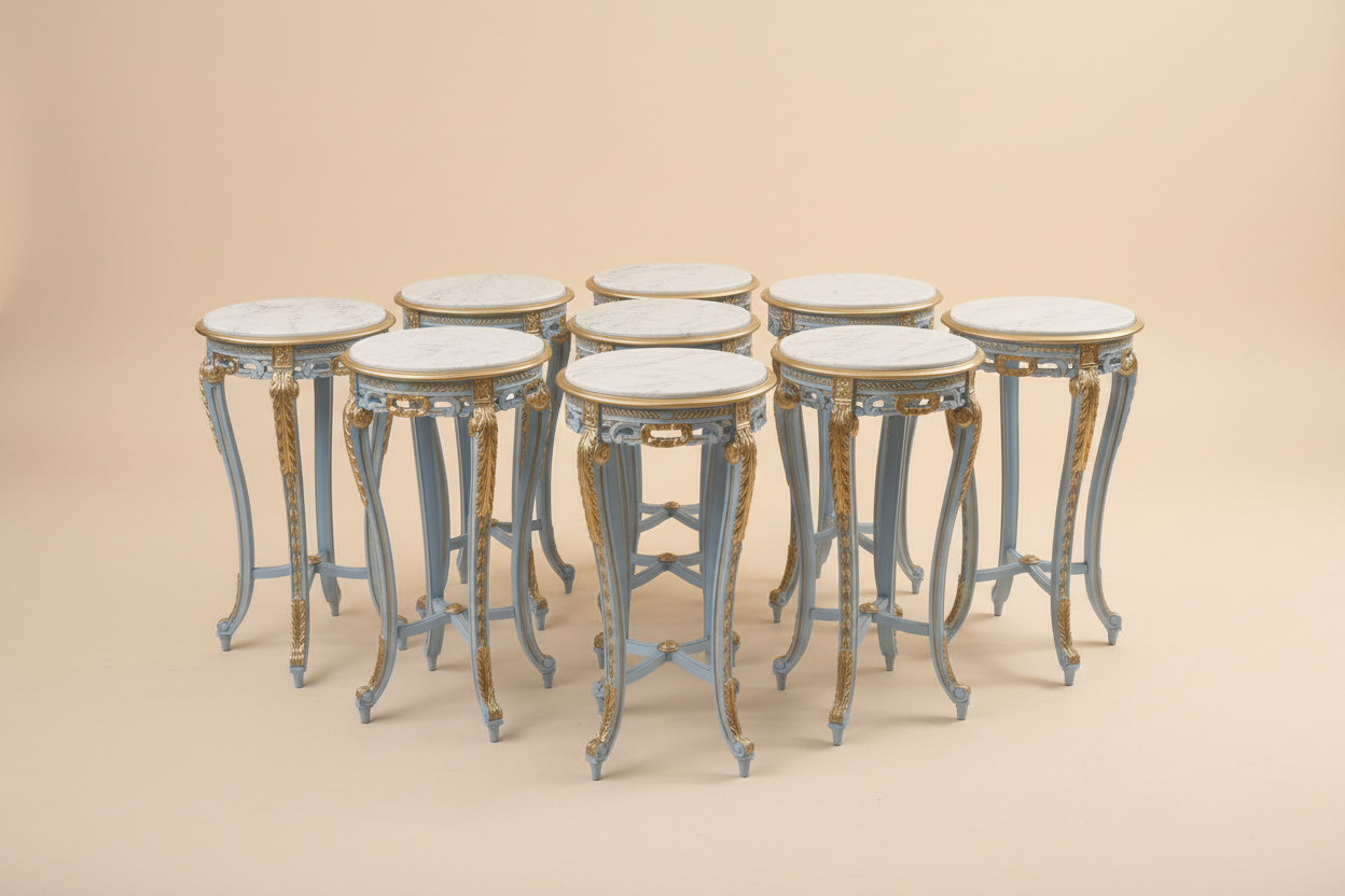 All tables baby blue - cream beige marble top