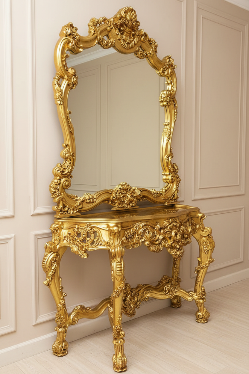 Baroque Console Mirror — Calm Cream