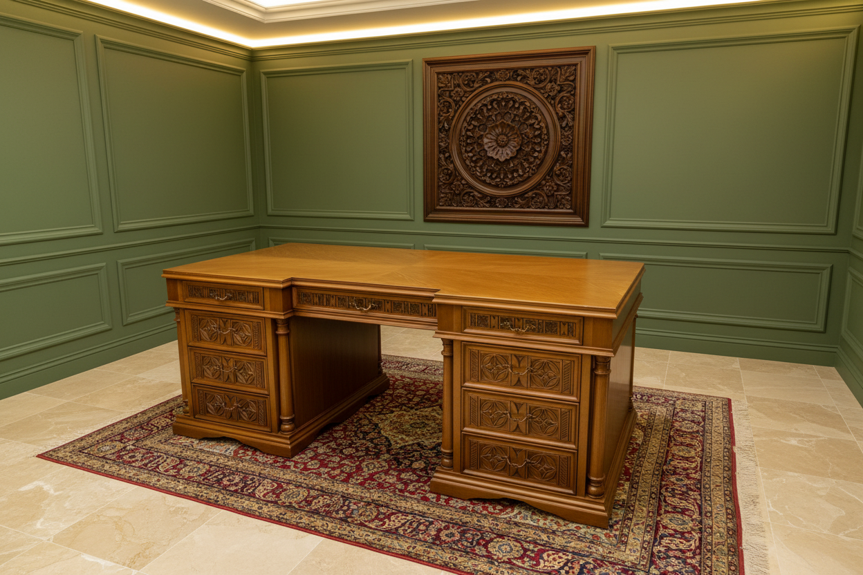 مكتب تنفيذي منحوت — زاوية جانبية