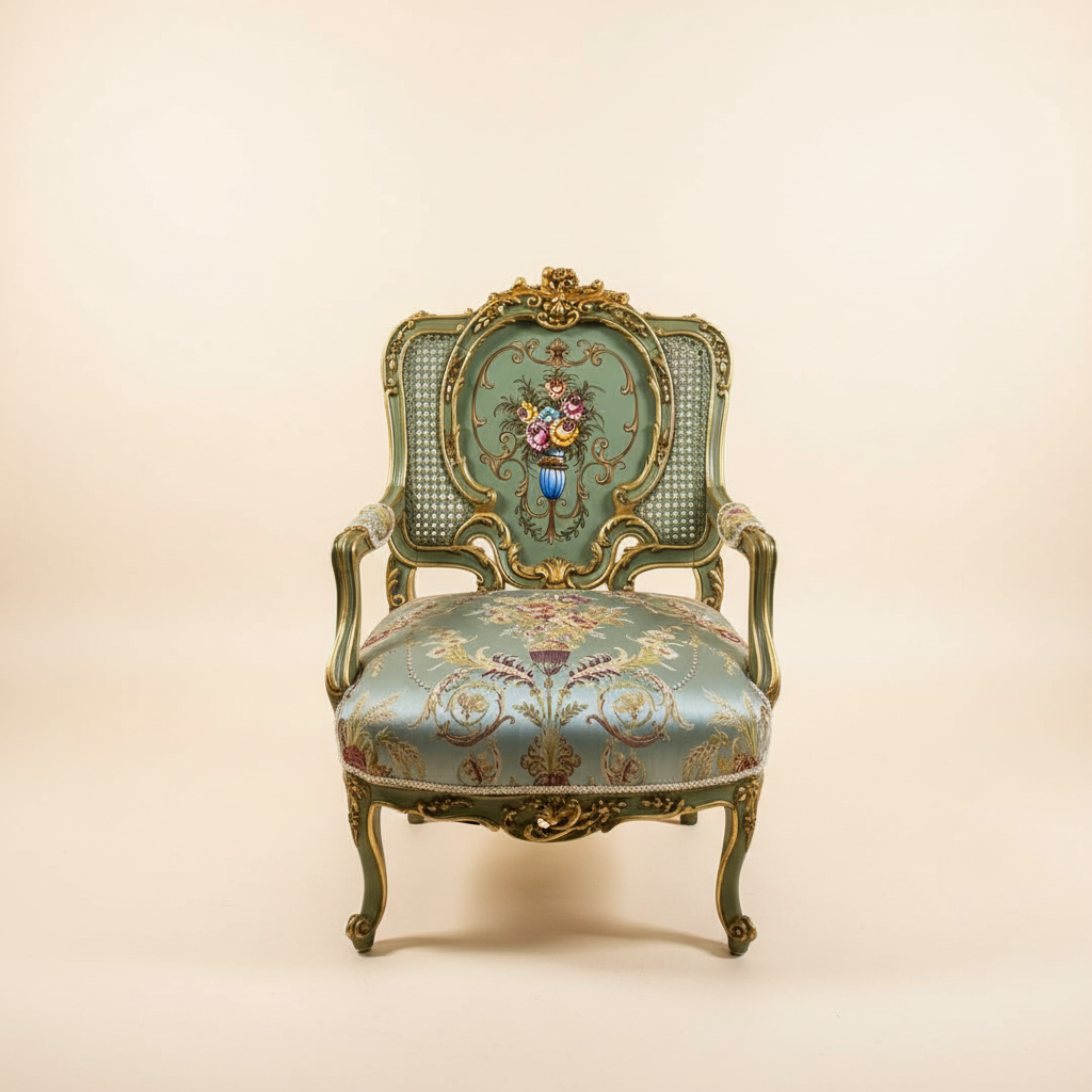 Louis XV armchair close up — cream background