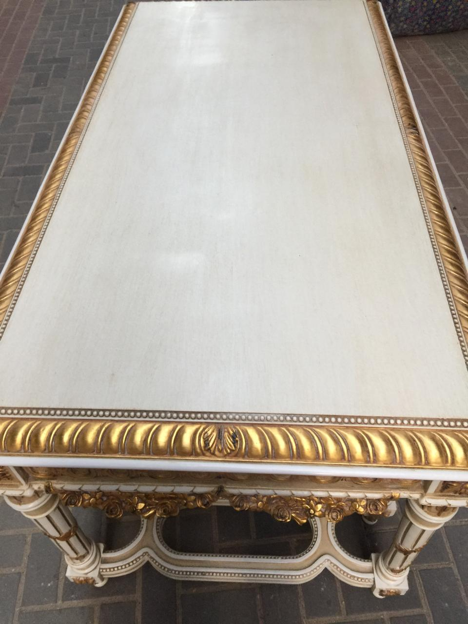طاولة كونسول كبرى لويس السادس عشر | Louis XVI Grand Console Table — Ivory & Gold Gilt, Marble Top