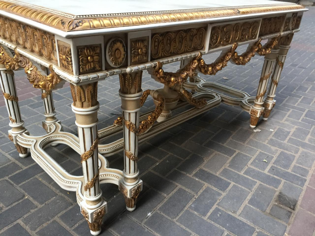طاولة كونسول كبرى لويس السادس عشر | Louis XVI Grand Console Table — Ivory & Gold Gilt, Marble Top