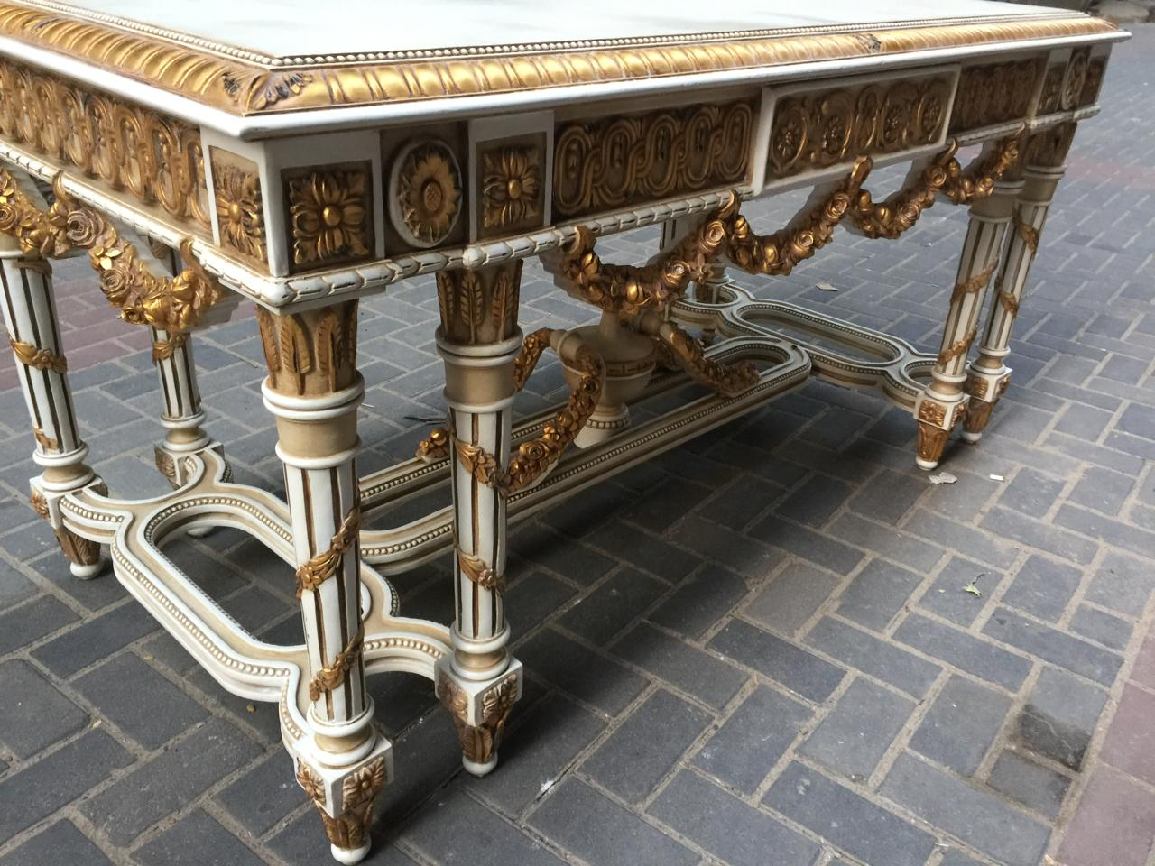 طاولة كونسول كبرى لويس السادس عشر | Louis XVI Grand Console Table — Ivory & Gold Gilt, Marble Top
