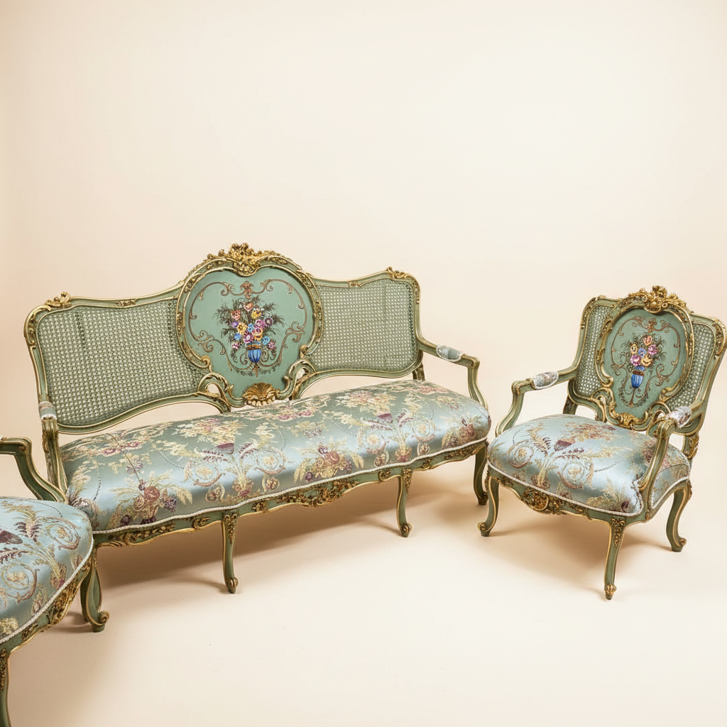 Louis XV settee side view — cream background