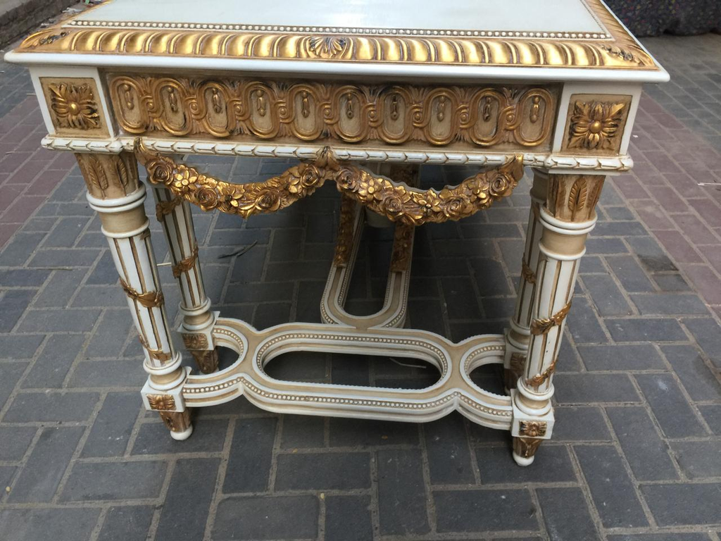 طاولة كونسول كبرى لويس السادس عشر | Louis XVI Grand Console Table — Ivory & Gold Gilt, Marble Top