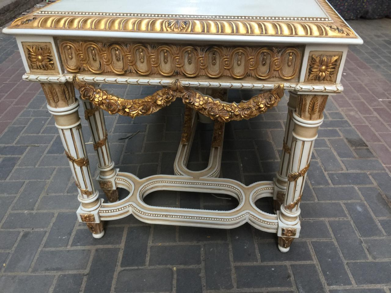 طاولة كونسول كبرى لويس السادس عشر | Louis XVI Grand Console Table — Ivory & Gold Gilt, Marble Top