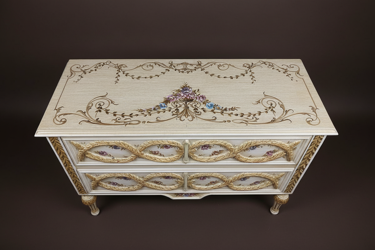 Commode top front view — dark luxury background