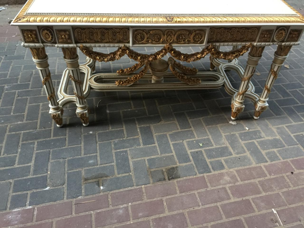 طاولة كونسول كبرى لويس السادس عشر | Louis XVI Grand Console Table — Ivory & Gold Gilt, Marble Top