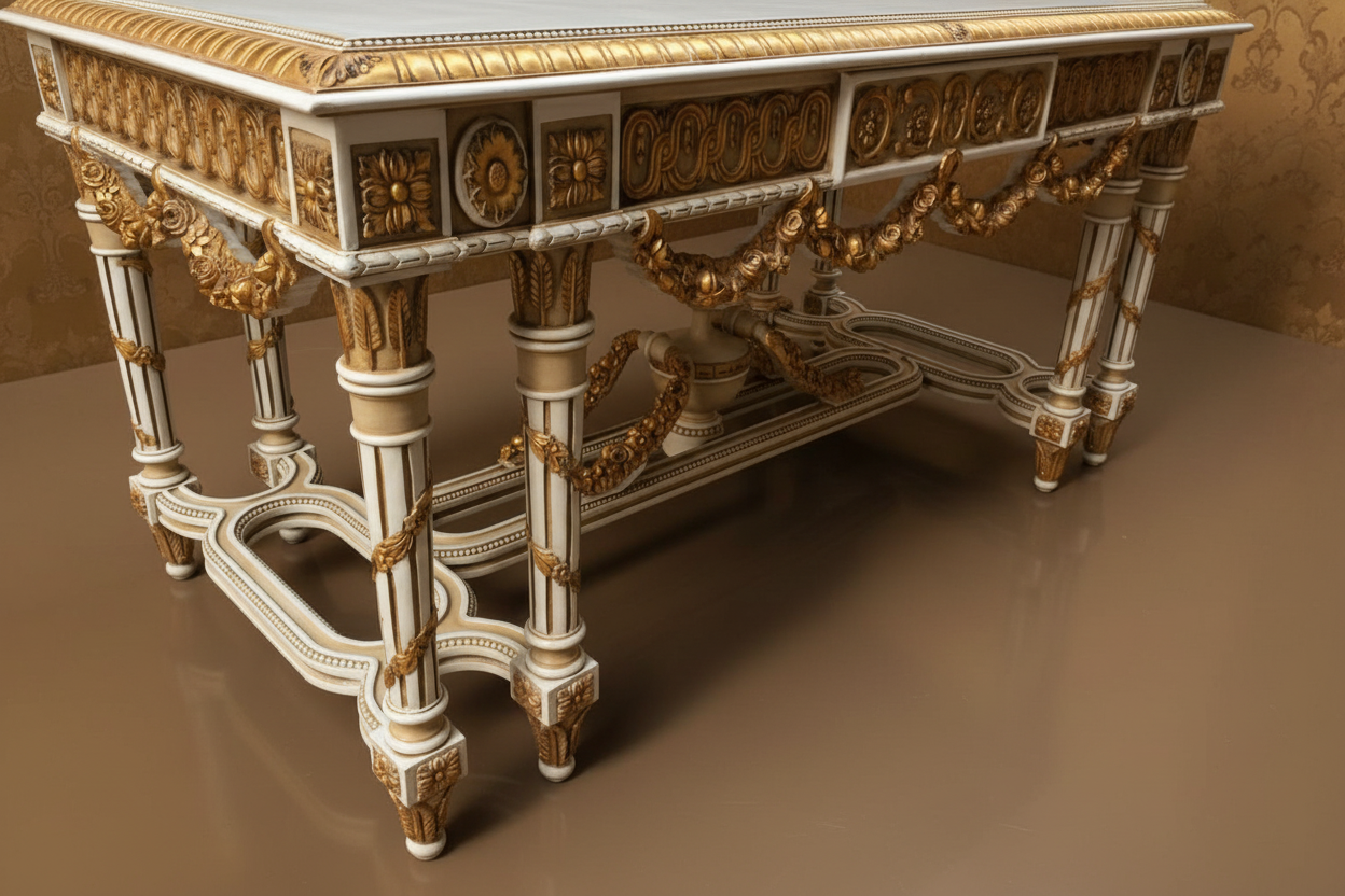 Table angled view - dark champagne background