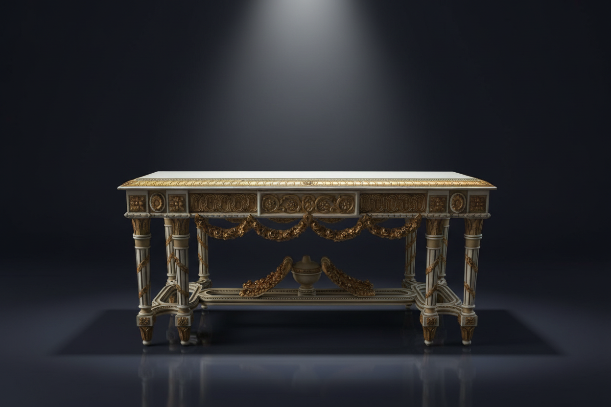 Table - bright overhead spotlight dark background